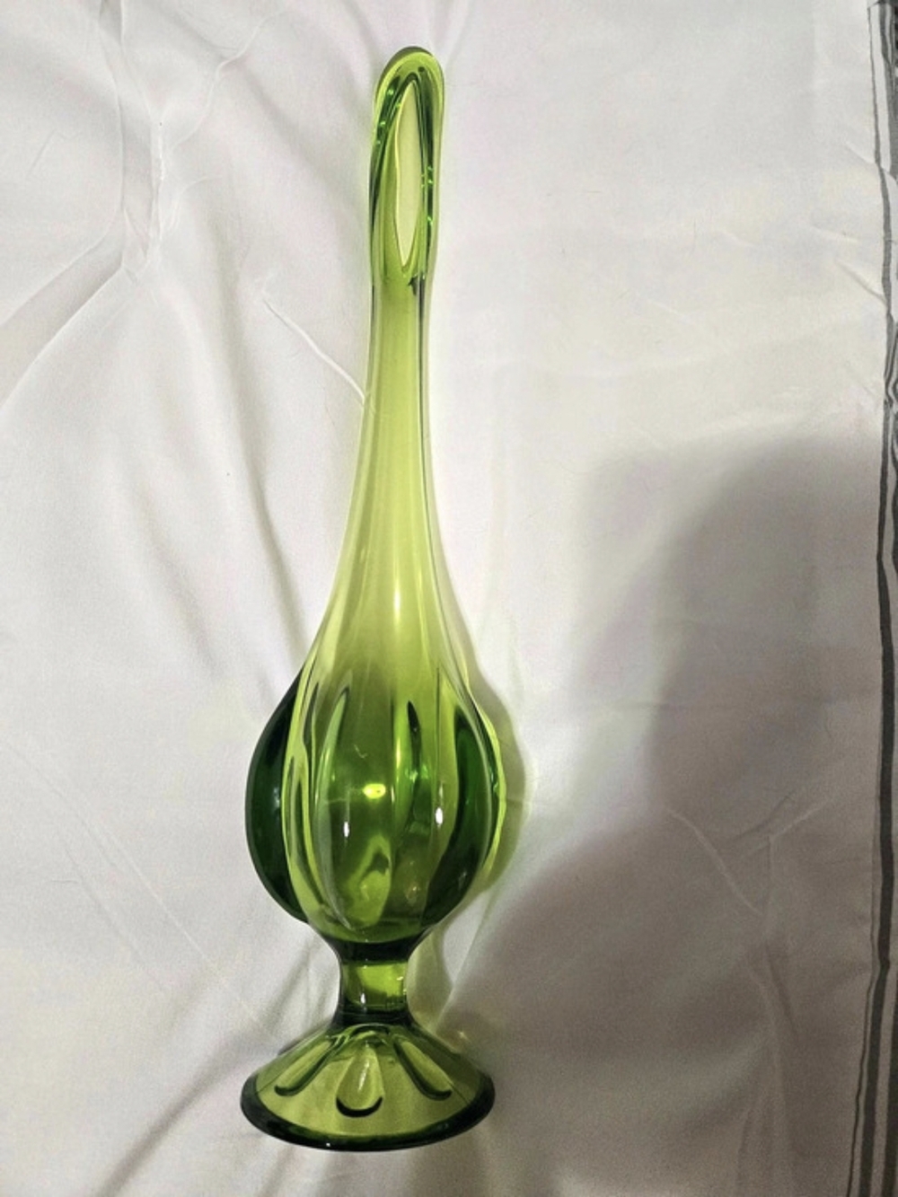 Viking Green Art Glass Swung Vase